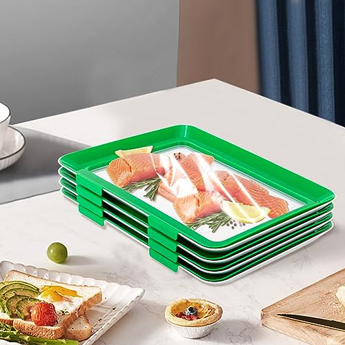 Xigner 4er Set Wurst Aufbewahrung Aufschnittbox aus PP, Aufschnittboxen für kühlschrank,Wiederverwendbares Frischhaltetablett Vakuumversiegelung Konservierung Stapelbox Frischhaltedose 30 x 20cm