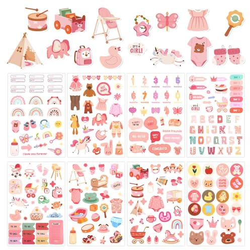8 Fogli Adesivi per Album di Ritagli per Bambine, Vari Modelli Adesivi per Album Ritagli per Bambini Adesivi Bambini Piccoli Adesivi per Baby Shower Adesivi per Gravidanza per Bambine Neonati