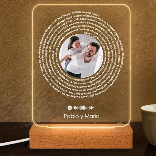 Transparent Gift Placa Personalizada Foto Letra Canción Spotify. Lámpara Personalizada Foto. Regalos Personalizados Familia, Amigos, Pareja. Regalos Cumpleaños, Navidad. Placas de Metacrilato Luz LED
