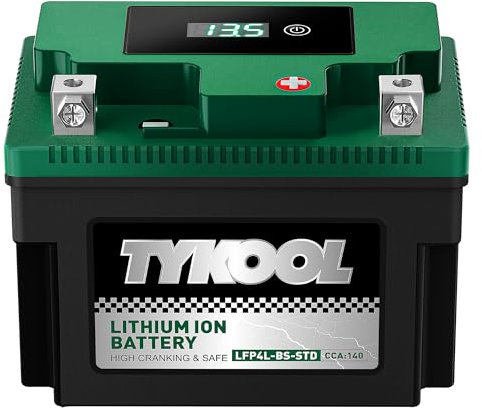 TYKOOL LFP4L-BS-STD Lithium Battery, Replaces YTX4L-BS, 140CCA 3Ah Fits for Motorcycle ATV Scooter Dirt Bike, Compatible with Honda CRF50F CRF110F Yamaha TTR125, Digital Readout, Polarity [- +]