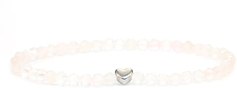 LAKADA Echtes Edelstein Armband mit facettierten 4mm Perlen und Edelstahlherz Heilstein Schutzstein Edelsteinarmband Glücksbringer Talisman Geschenk