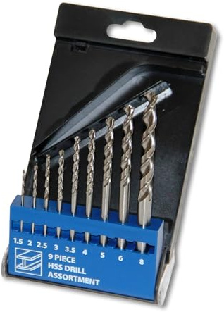 sopomarkt24 Metallbohrer Satz 9-teilig mit Zentrierspitze, geschliffen für Metall und Kunststoff, Ø 1,5-8mm, DIN 338, Made in Germany, praktische Kunststoffbox mit Größenmarkierung, Bohrer für Bohrmas