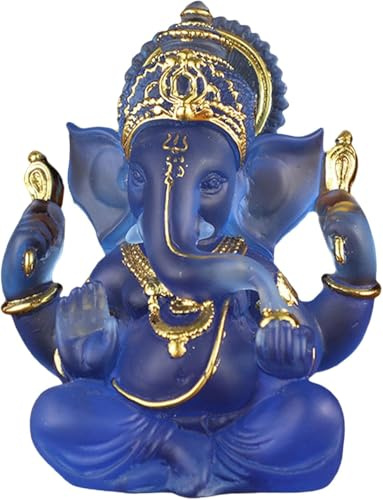 Gcljlmy Ganesha Elefante Dios Estatua Resina Hecho a Mano Escultura Buda Figura Decoración para el Hogar Artesanía Regalos (Azul)