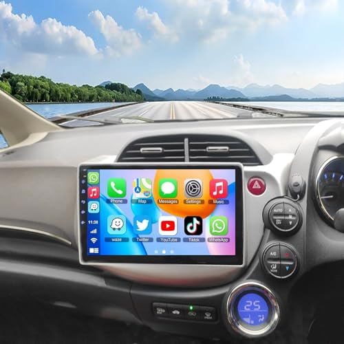 4+64G Car Stereo Radio for Honda Jazz Fit 2007-2013 Android 14 10 inch Touch Screen Wireless Carplay & Andriod Auto GPS Navigation MirrorLink Bluetooth,WiFi/FM/HiFi MIC Car Audio Receivers