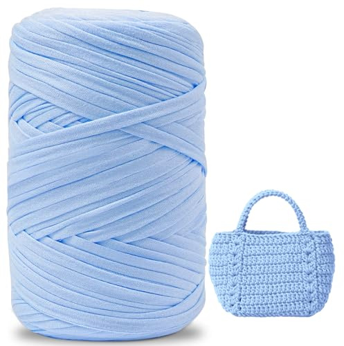 iEGrow 400 g T-Shirt Garn, Häkelgarn, Textilgarn für gehäkelte Körbe, geeignet für Handtasche, Taschen, Teppiche, Heimdekoration, DIY-Kunsthandwerk, Chunky Yarn für Anfänger Himmelblau