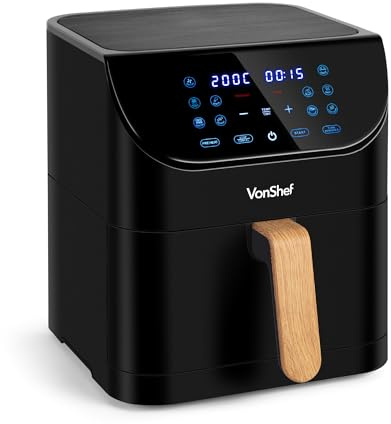 VonShef Air Fryer 6L - 1500W Compact 10-In-1 Airfryer, Rapid Air Technology, Digital LED Display, Nordic Design, 60 Min Timer, Non-Stick & Dishwasher-Safe, Healthy Oil-Free Cooking - Fika Range, Black