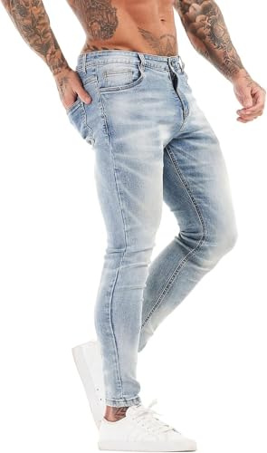GINGTTO Mens Skinny Jeans Super Stretch Slim fit Denim Pants for Men UK Smart Taper Jean Casual Trousers Lightblue 34 Waist 30 Leg
