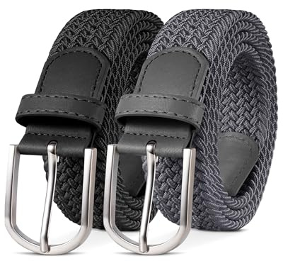 YOUCHAN 2 Cinture Elastiche Intrecciate da 3.3 cm per Uomo e Donna, Cinture Regolabili Elasticizzate per Jeans, Pantaloni Casual e Sportivi – Multicolore Nero + Grigio 100 cm