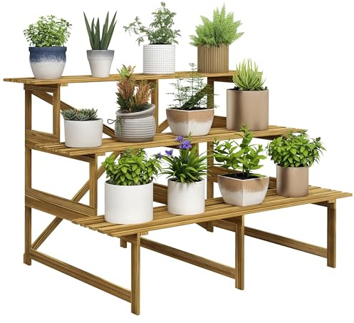 Outsunny 3-Etagen Pflanzenständer Blumentreppe Klappbar 78 cm Naturholz