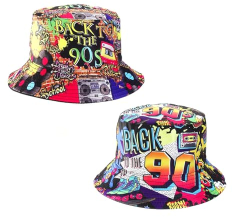 BEELUKY 2 Stück Fischerhüte Bucket Hat Fischerhut Retro 90er Jahre Stil | Doppelseitig Tragbar, Leicht & Faltbar | Unisex Sonnenhut für Outdoor, Strand, Festival, Hip Hop & 90er Party Outfits