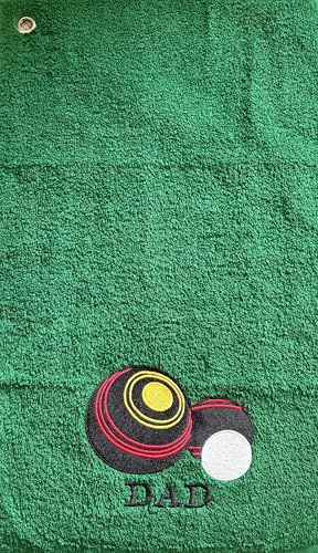 Personalised Lawn Bowls Towel – Embroidery and Clip 100% Ringspun Cotton Lawn Bowls Accessories - Dad Lawn Bowls Gift - Fathers Day Lawn Bowls Gift, Green