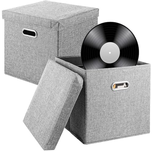 Scatole portaoggetti per dischi in vinile (confezione da 2), 33 x 33 x 33 cm, organizer in tessuto per 50 album, casse con coperchio