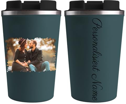 loongway Personalisierter Thermobecher mit Bilder– Kaffee Thermobecher Becher Klein | Auslaufsicher Edelstahl | Geschenk Geburtstag für Jungen und Mädchen,Firmen,Auto,Camping, Uni,Reise