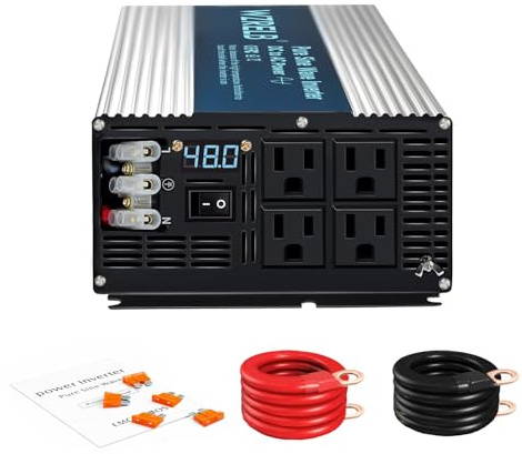 WZRELB 5000W Pure Sine Wave Inverter 48V DC to 110V 120V AC Power Converter with LED Display, Hardwire Terminal,Off-Grid Portable Power Inverter with 4 AC Outlets for Home, RV, Truck, Camping