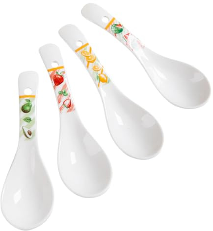Cucchiai da Zuppa in Ceramica 4 Pezzi, Lisci e Multiuso