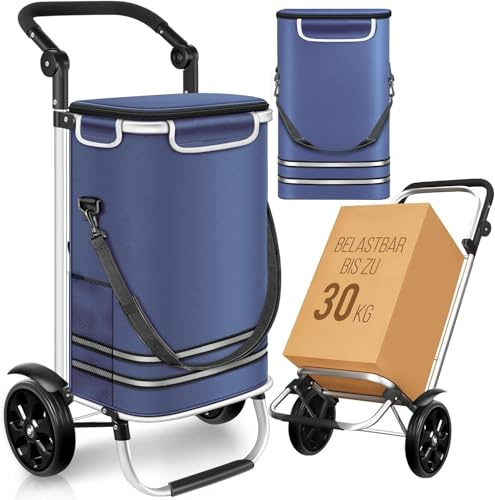 Dimono® Shoppingvagn Hopfällbar med Kylfack, 56 Liter, 30 kg | Dramaten shoppingvagn – avtagbar väska, reflekterande remsor, vatten- och smutsavvisande tyg