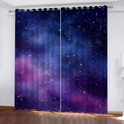 YNIOFU Kinder Sternenhimmel Schlafzimmer Curtains, Leuchtender Stern Verdunkelungsvorhänge, kosmischer Nebel Wohnzimmer Ösen Gardinen, Lila Galaxie Blickdicht Gardinen B 132 x H 183cm 2 Paneele