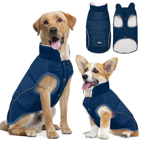 Nasjac Hund Wintermantel - Warme, mit Fleece gefütterte Hundeschneejacke mit reflektierenden Streifen und Taschen, Wasserabweisende Kaltwetterweste für kleine und mittelgroße Hunde