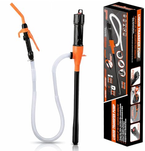 Pompe de Transfert Électrique sur Batterie, Pompe à Carburant, Pomp Siphon Portable pour Liquides, Pompes à Gasoil avec Tuyau, 3,5 GPM pour Essence, Diesel (Orange)
