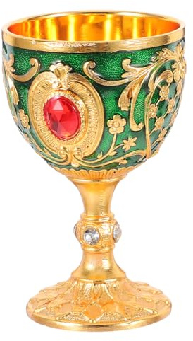 VALICLUD Copa Diseño Europeo Elegante Verde de Cáliz Decorativa de Aleación de Zinc y Estilo Vintage Retro, Resistente a Golpes para Uso Ceremonial y Bares