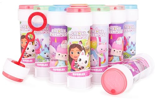 Toyland® Pack of 12 Gabby's Dollhouse Bubbles With Wands, 60ml Solution & Novelty Maze Lid - Pocket Money & Party Bag Toys