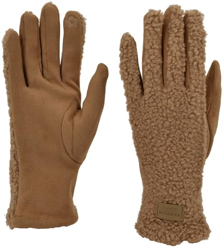 styleBREAKER Damen Touchscreen Handschuhe Plüsch | Leitfähige Fasern an 2 Fingern für Displays, 18-21 cm Handumfang, elastischer 90% Polyester-Mix.