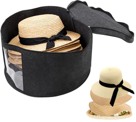 HENGBIRD Boîte à chapeaux ronde avec couvercle - 43 × 26 cm - Avec fenêtre transparente et poignée - Protection contre la poussière et l'humidité - Boîte de rangement en feutre - Peut contenir
