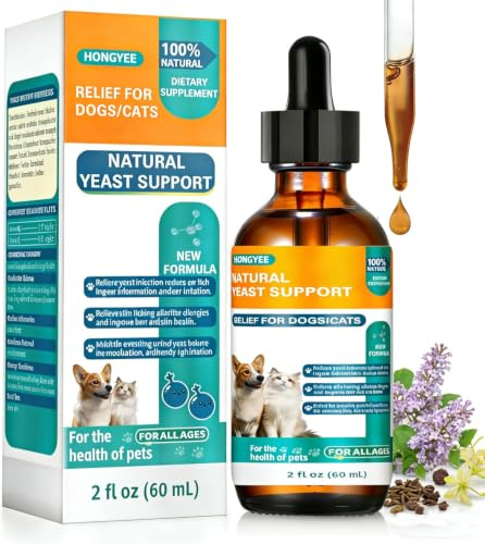 HONGYEE Gocce di lievito naturale per cani e gatti – Cura delle orecchie allevia prurito alle orecchie, irritazioni infiammatorie e allergie cutanee e prurito – Gocce integrative vegetali