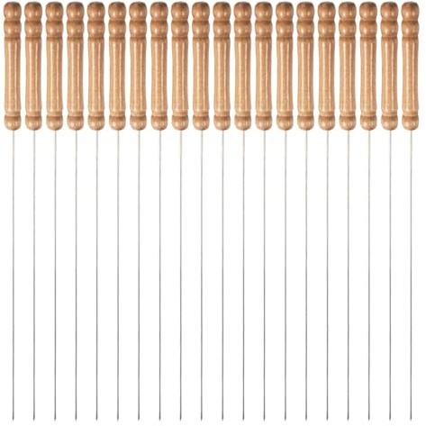 BAZEITFLOW Brochettes Barbecue en Acier Inoxydable 33 CM avec Manche en Bois Lot de 20 Pièces Brochettes à Kebab Rondes pour Grillades Viande et Légumes pour Barbecue Camping et Pique-