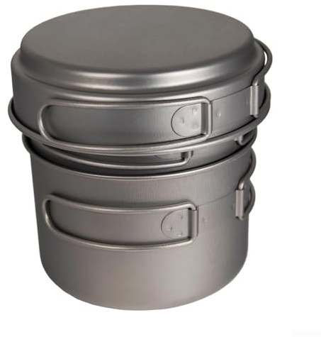 Leichtes Kochgeschirr-Set aus reinem Titan für Camping, inklusive Topf, Bratpfanne und Tasse für Wandern und Reisen