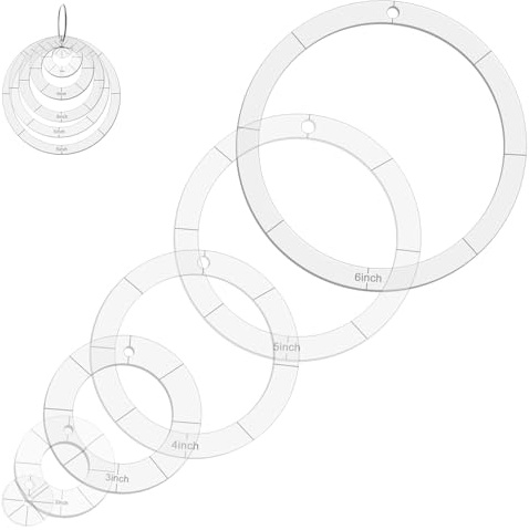 Matwsec 6 Pcs Circle Templates, 1/2/3/4/5/6 Inch Acrylic Circle Quilting Templates, Transparent Quilting Stencils with Binder Hinged Rings, Round Sewing Stencils for Patchwork DIY Crafts Scrapbooking