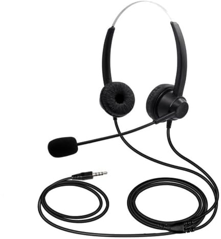 ERYUE Cuffie per Computer Dual-ear Cablate da 3,5 Mm con Microfono Qualità di Chiamata Chiara per Cuffie Call Center da Ufficio PC Laptop Gaming Pelle PU Nera