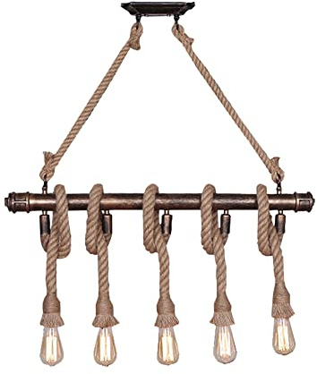 Lámpara colgante de cuerda de cáñamo E27, lámpara colgante de techo rústica for mesa de comedor, decoración de cafetería y bar estilo vintage, accesorio de iluminación suspendido,luminaria LED