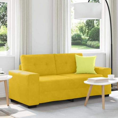 LoogCape Zweisitzer-Sofa Gelb 140 cm, Samt-Polsterung, Robustes Holzgestell, modernes Design für Wohnzimmer, Schlafzimmer, bequemes Relaxsofa