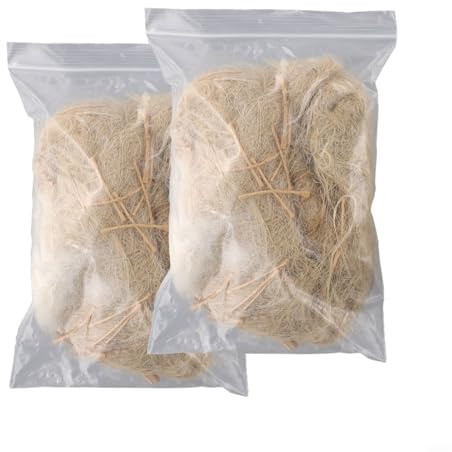 Confezione da 2 pezzi di materiale naturale per pappagalli, pappagalli, fringuelli, canarini, biancheria da letto morbida e flessibile con lana di cotone e seta, paglia di agave e sisalana, miscela
