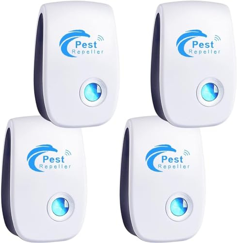 Répulsif Ultrason Anti-Rongeurs Insectes, 4 Pcs Ultrason Anti Moustique Ultrason Souris et Rats, Intérieur Répulsif Électronique Insectes pour Souris, Rats Fourmis Araignées Moustiques