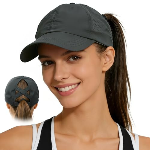 dellyy Cappello da Baseball Donna Estivo, Berretto da Baseball da Donna a Coda di Cavallo con Visiera, Regolabile Traspirante Cappellino da Sole Asciugatura Rapida per Sport All'aperto