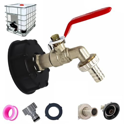 Robinet Cuve 1000l S60x6 IBC Raccord Robinet Avec Raccord De Tuyau 1/2 Adaptateur De Recuperateur Eau De Pluie Robinet de Jardin En Laiton (1/2, Lot de 1)