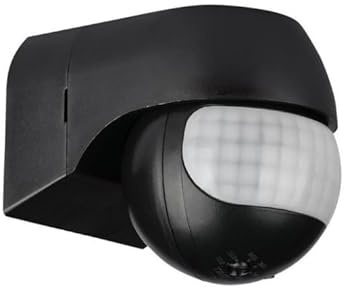 Rilevatore di Movimento Esterno IP44, Montaggio a Parete, LED adatto, programmabile, Sensore Infrarossi, orientabile, Portata 12m / 180° (Nero)