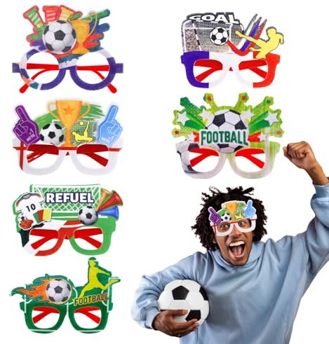 Embhlitfe 6 PCS Football Cup Glasses,Decorative Paper Eyeglasses,Trendy Soccer Theme Costume Props,Sports Fan Accessories for Match Days,Fun Eyeglasses for Party,Birthday,Festival,football fans