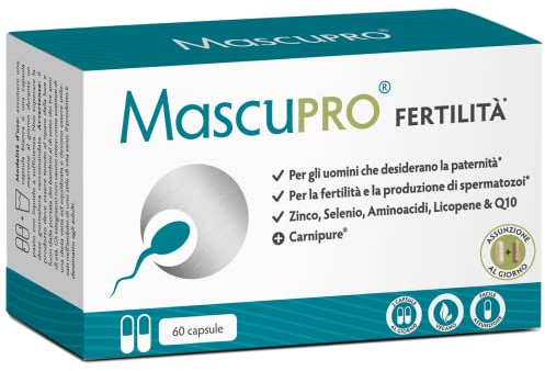 MascuPRO® Fertilità Uomo - Produzione di spermatozoi - vegano - 60 capsule per la fertilità maschile - L-carnitina, Zinco - Prodotto in Germania, Compressa