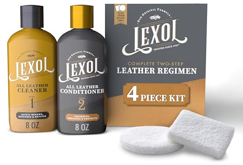 Lexol - Kit de limpiador y acondicionador para el cuero del coche, muebles, zapatos, bolsos y accesorios, rápido y fácil de usar, botes de 236 ml, incluye dos esponjas de aplicación