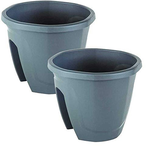Serinova Jardinera Barandilla Balcón, Set 2 Unidades, 29 cm, 7,5 litros, Maceta Colgar (Antracita)