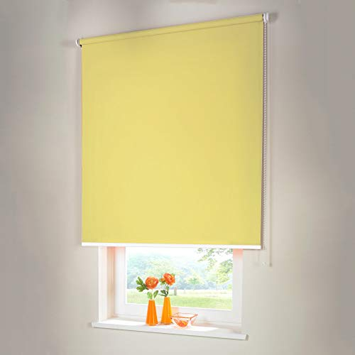 Sonnenschutz-HH® - Seitenzugrollo Verdunkelungsrollo - Außenmaß Breite 235 x 170 cm Höhe gelb - Lichtundurchlässig Blickdicht Rollo für Abdunkelung Kettenzugrollo inkl. Universalträger