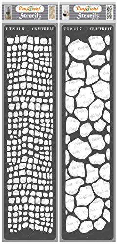 CrafTreat återanvändbara kantstenciler för målning av canvas - Stenciler av ormskinn och giraffskinn - 2-pack - 3x12 tum - Gör-det-själv konst- och hantverksschabloner kant