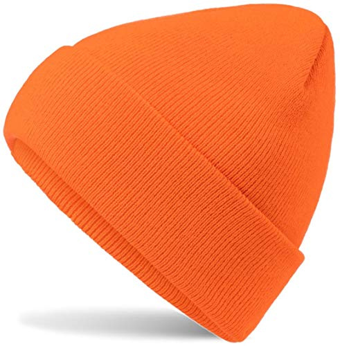 HatStar Wintermütze | Damen Beanie Mütze | Herren Feinstrick Beanie | für Frauen Männer Unisex | Cuffed Hats Weich & Warm (neon orange)