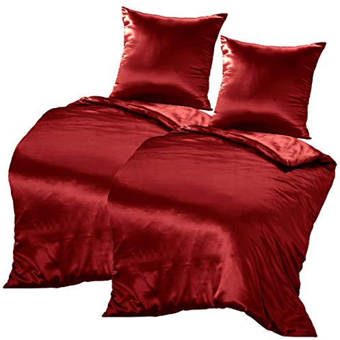 THXSILK 100% Seidenbettwäsche Set 4 teilig, 2 Bettbezüge 155 x 220 cm und 2 Kissenbezüge 80 x 80 cm, 19 Momme Maulbeerseide Bettwäsche, Weich Komfortabel und Glatt, Rot