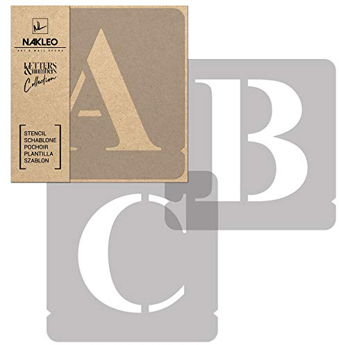 NAKLEO Plantillas de Alfabeto para Pintar Set 42 Piezas, 7cm Letras y Números Times Roman Fuente Mayúscula, Stencil Plástico y Reutilizable para Dibujar DIY Artesanía, Pared Piso Madera Tejido