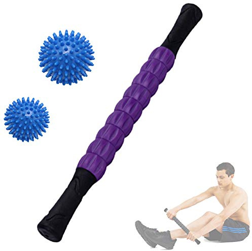 Vandove Massageroller Muskel Roller Stick,Ultraportabel Massagegerät Tiefenmassagerolle,Mit 2 Massageball,für Triggerpunkt- MassageFaszienrolle mit Griff Ideal,für Anfänger (Violett)