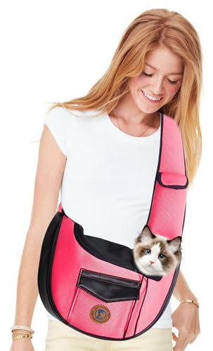 PETCUTE Tragetasche Hund Hundetasche für Kleine Hunde Tragbar Hände Frei Hundetragetasche Welpen Atmungsaktiv Mesh Transporttasche 9kg Rosa